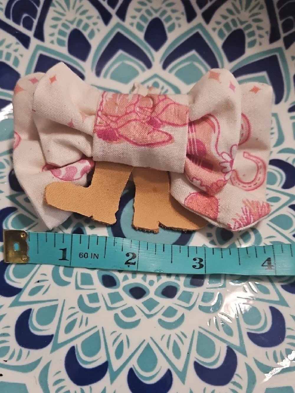 Hand Crafted Genuine Leather Boots Pink Floral Bow Tie Pet Collar Accent NEW